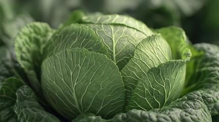 Fototapeta premium Fresh Green Cabbage Close-Up on Natural Background of Leaves