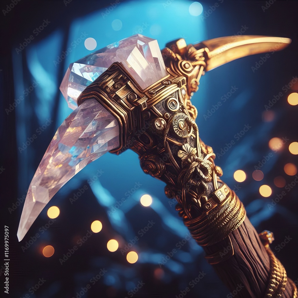 Poster crystal mining pick a pickaxe with a crystal encrusted head that