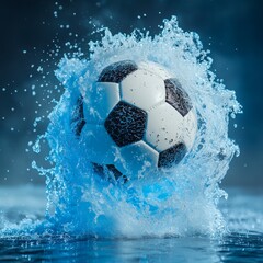 Naklejka premium Dynamic soccer ball splashing in water.