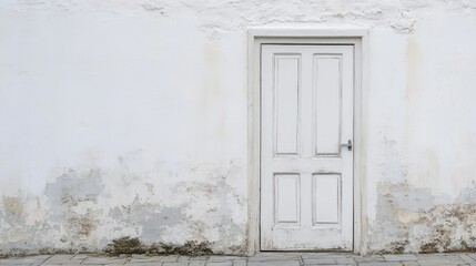 Fototapeta premium Old White Door on Weathered Wall in Minimalist Style Setting