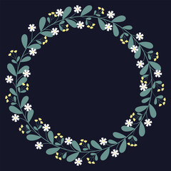 Circle Frame With Yellow White Flowers And Green Leaves