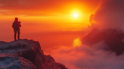 Obraz premium Photographer Captures Breathtaking Sunset From Mountain Peak