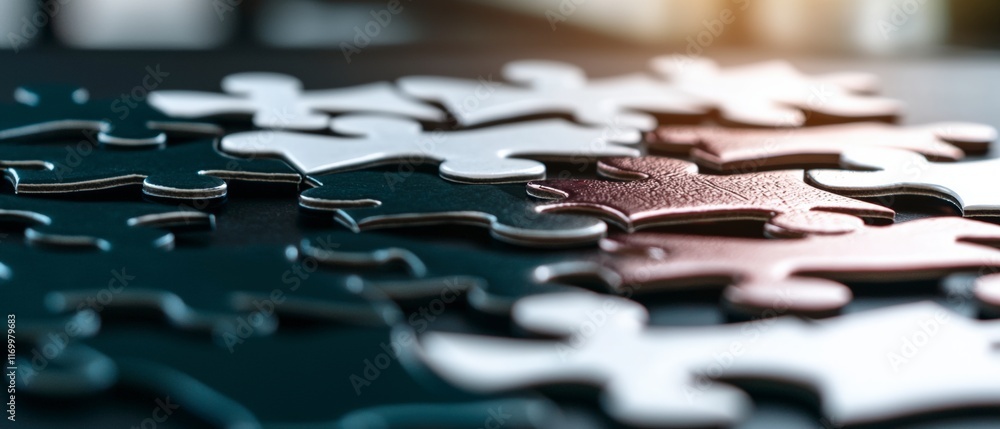 Poster interlocking puzzle pieces teamwork solution strategy connection