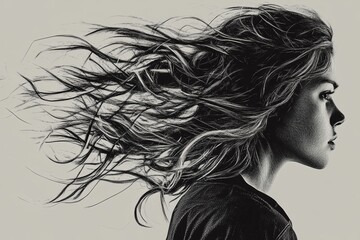 Fototapeta premium Profile of a woman with flowing hair.