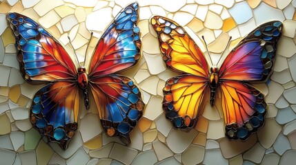 Vibrant butterflies display artistic mosaic wall art colorful close-up beauty