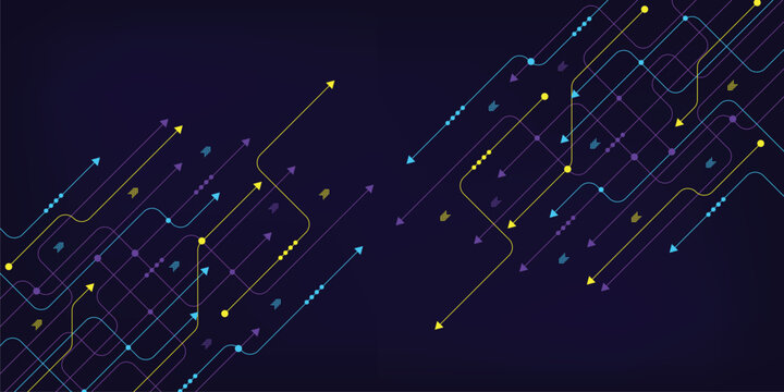 Circuit connect lines and dots. Network technology and Connection concept. Decentralized network nodes connections