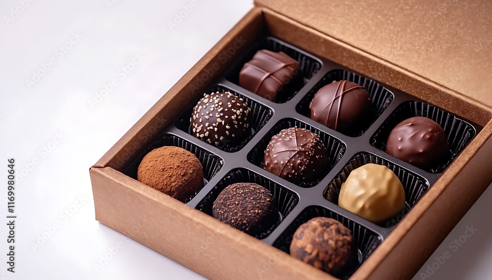 Aufkleber a box of assorted chocolates arranged in a 3x3 grid for gifting or enjoyment.