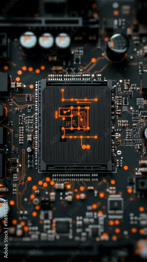 Poster futuristic motherboard cpu microchip data flow technology concept