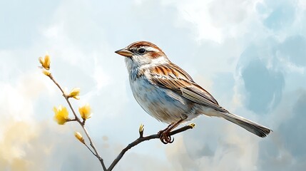 Fototapeta premium Bird perched on branch nature scene artistic illustration serenity