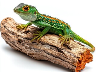 Fototapeta premium Lizard with vibrant colors resting on a log.