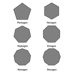 Vector geometry Pentagon Hexagon Heptagon Octagon Nonagon and Decagon shape icon on white background