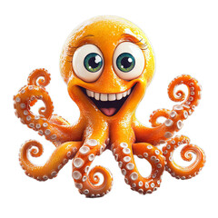 Smiling Cartoon Octopus with Big Eyes and Tentacles in a Cheerful Illustration