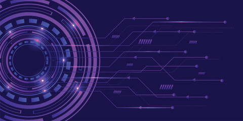 Obraz premium Hi tech circuit board design innovation concept. Technology abstract on purple background