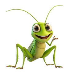 Charming Cartoon Grasshopper Character with Expressive Eyes and Playful Pose in Light-Hearted Animation