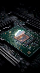 Fototapeta premium Futuristic Cloud Computing Data Storage Technology on Microchip Motherboard