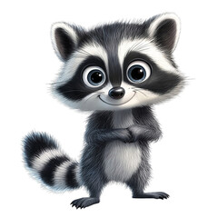 Obraz premium Charming Cartoon Raccoon Illustration with Expressive Eyes and Playful Pose in a Whimsical Style