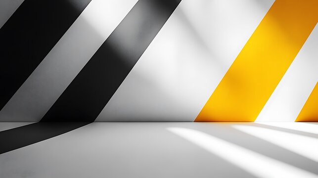 A minimalist book cover featuring a stark white background with bold diagonal stripes in black and yellow, sleek sans-serif typography in bold black,