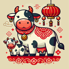 Obraz premium Chinese New Year animal cow logo vector illustration