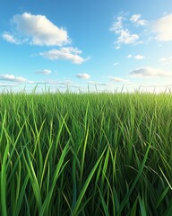 Fototapeta premium Vibrant green grass under a blue sky.