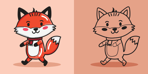 cute fox walking and jumping illustration