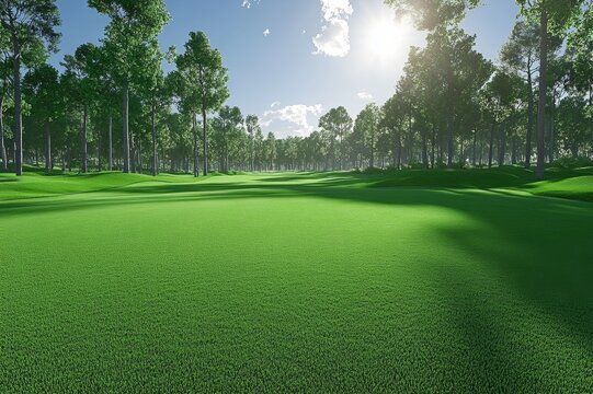 Vibrant golf course under a sunny sky.
