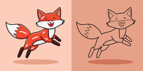 cute fox walking and jumping illustration