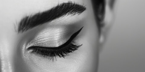 Obraz premium Beauty, eyeshadow, makeup, close-up of eyeliner and lashes.