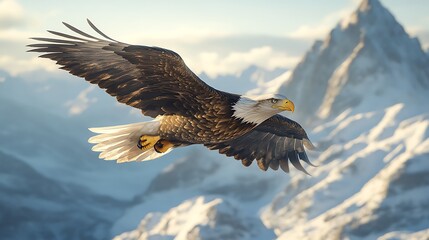 Fototapeta premium Eagle soaring over snowy mountains nature photography scenic view