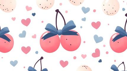 Cherries with Bows and Hearts Pattern Design