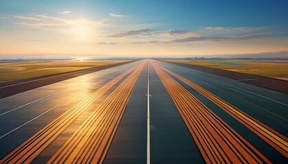 Fototapeta premium From a high-angle view on a sunny day, airport track stretches out like a ribbon into