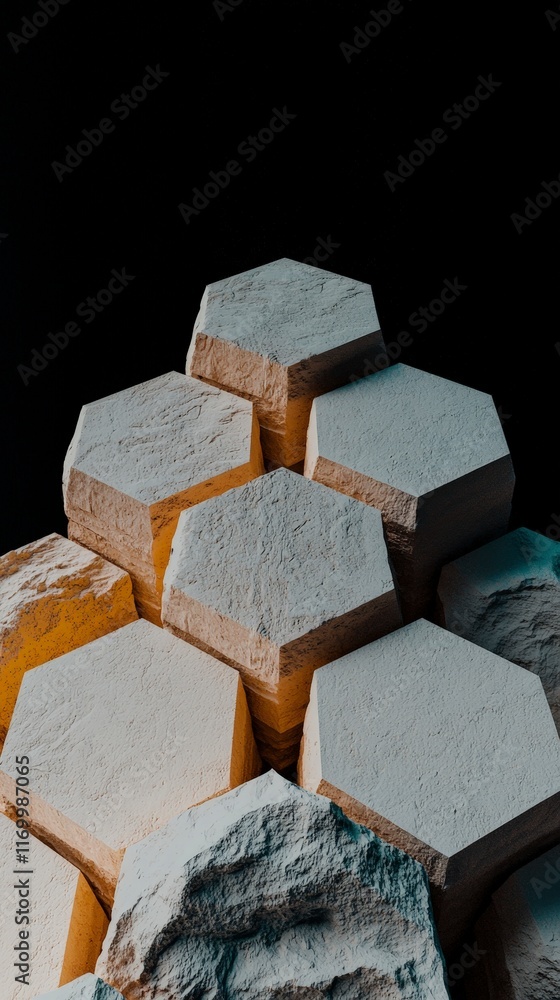 Poster abstract hexagonal stone structure 3d render geometric background