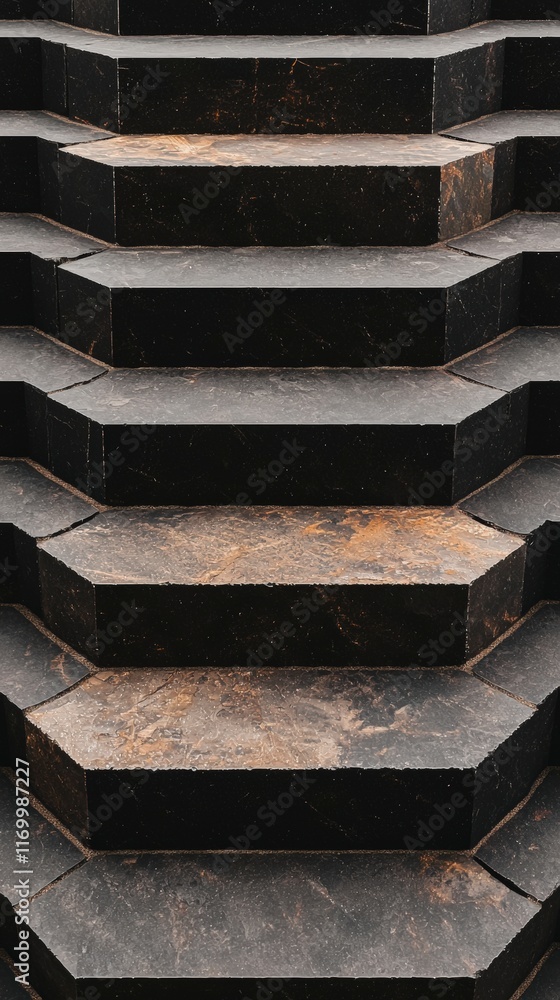 Poster dark hexagonal stone steps abstract architecture background