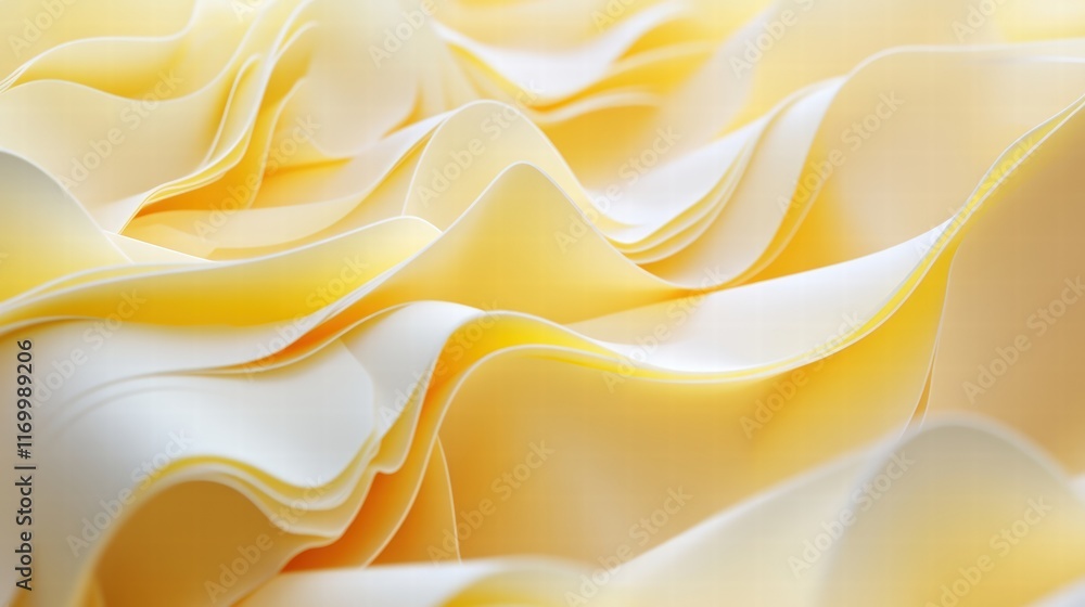 Poster abstract yellow 3d rendered background with flowing paper-like texture and soft waves for creative d