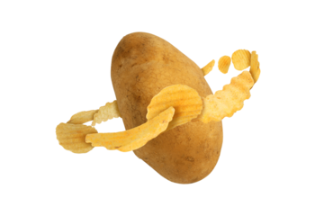 Chips fly around potatoes on transparent background png
