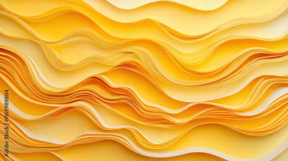 Poster abstract 3d background featuring yellow paper cut waves creating a textured and dynamic visual effec