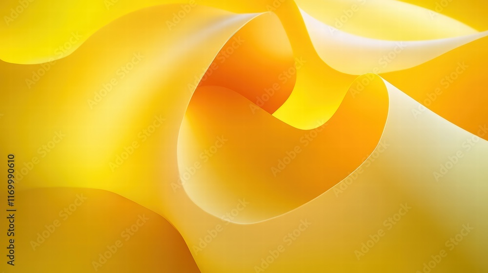 Poster abstract 3d yellow paper curved shapes with simple lines against a soft background for creative desi