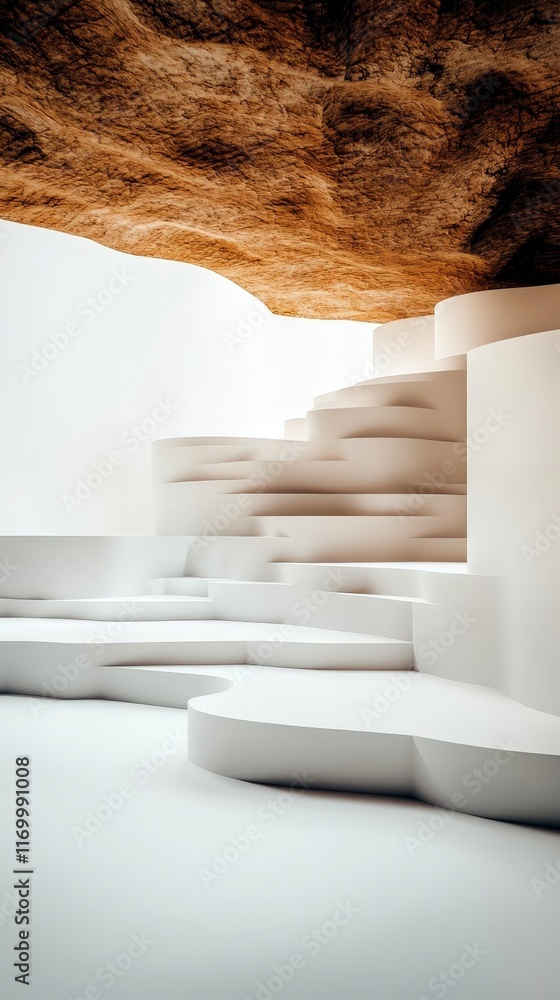 Poster Abstract White 3D Geometric Structure  Minimalist Futuristic Design  Modern Architecture