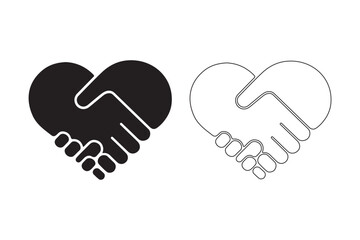 Handshake icon line art vector illustration | Heart Shape Handshake icon | Business Partnership Handshake icon silhouette. 