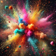 Abstract Explosion of Vibrant Dust for Holi Celebrations. Created with Generative AI Technology