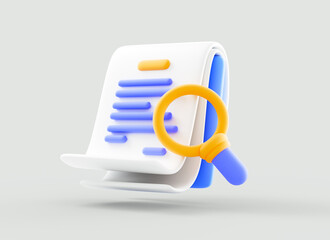 3D Media file management icon. Searching image and video files in database. Search file document. 3D magnifying icon rendering illustration