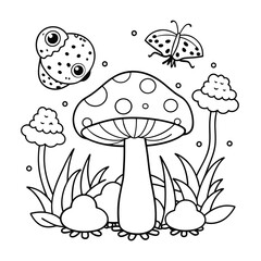 Fototapeta premium Frog and flower coloring pages for kids book