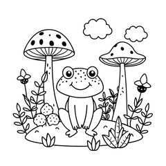 Frog and flower coloring pages for kids book