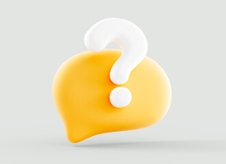 3D speech bubble question mark icon sign or ask FAQ and QA answer solution information, question answer sign or problem. 3d render illustration