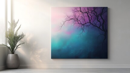 An abstract canvas featuring a gradient that shifts from teal to violet, with intricate fractal vines emerging and intertwining across the surface,