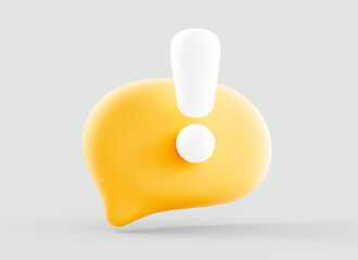 3d exclamation icon sign or attention caution mark, warning problem error message button design concept, security warning urgent icon. 3d render illustration