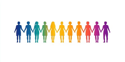 Multi-colored illustration of diverse individuals in unity.