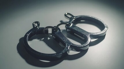 A close-up of metallic handcuffs on a surface, symbolizing law enforcement and restraint.