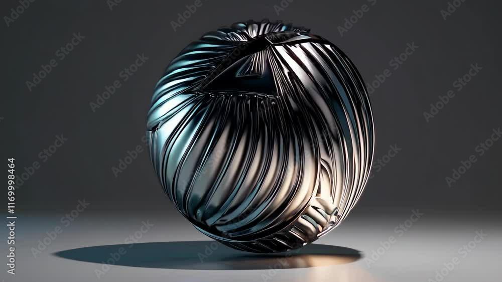 Aufkleber metallic 3d abstract sphere with intricate curved textures and reflective surfaces on a minimalist b