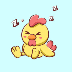 Cute chicken character vector design is tired sleep. animal cartoon logo for elements, sticker