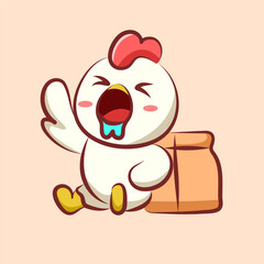 Cute chicken character vector design scared with saliva coming out. animal cartoon logo for elements, sticker
